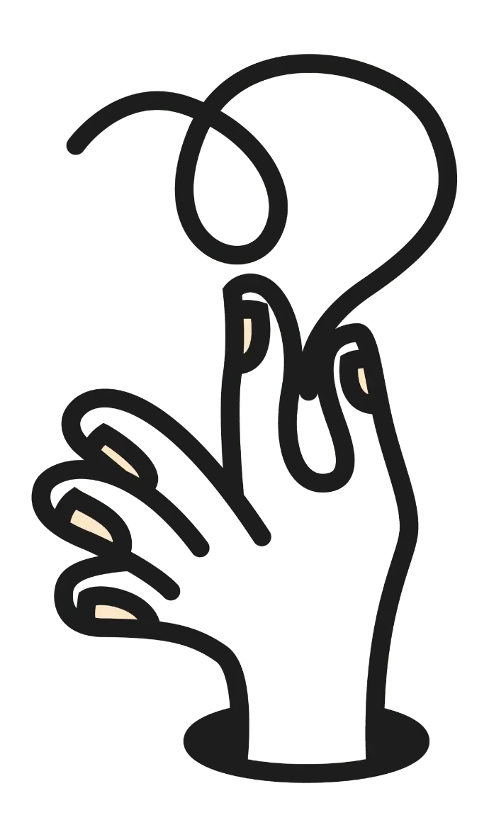 Ptites mains avec un fil noir au bout